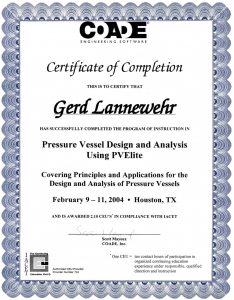 COADE Certificate - Pressure Vessel Design and Analysis using PVElite