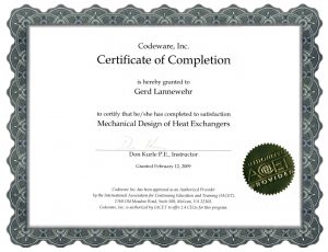 Codeware Certificate - Mechanical Design of Heat-Exchangers - Gerd Lannewehr